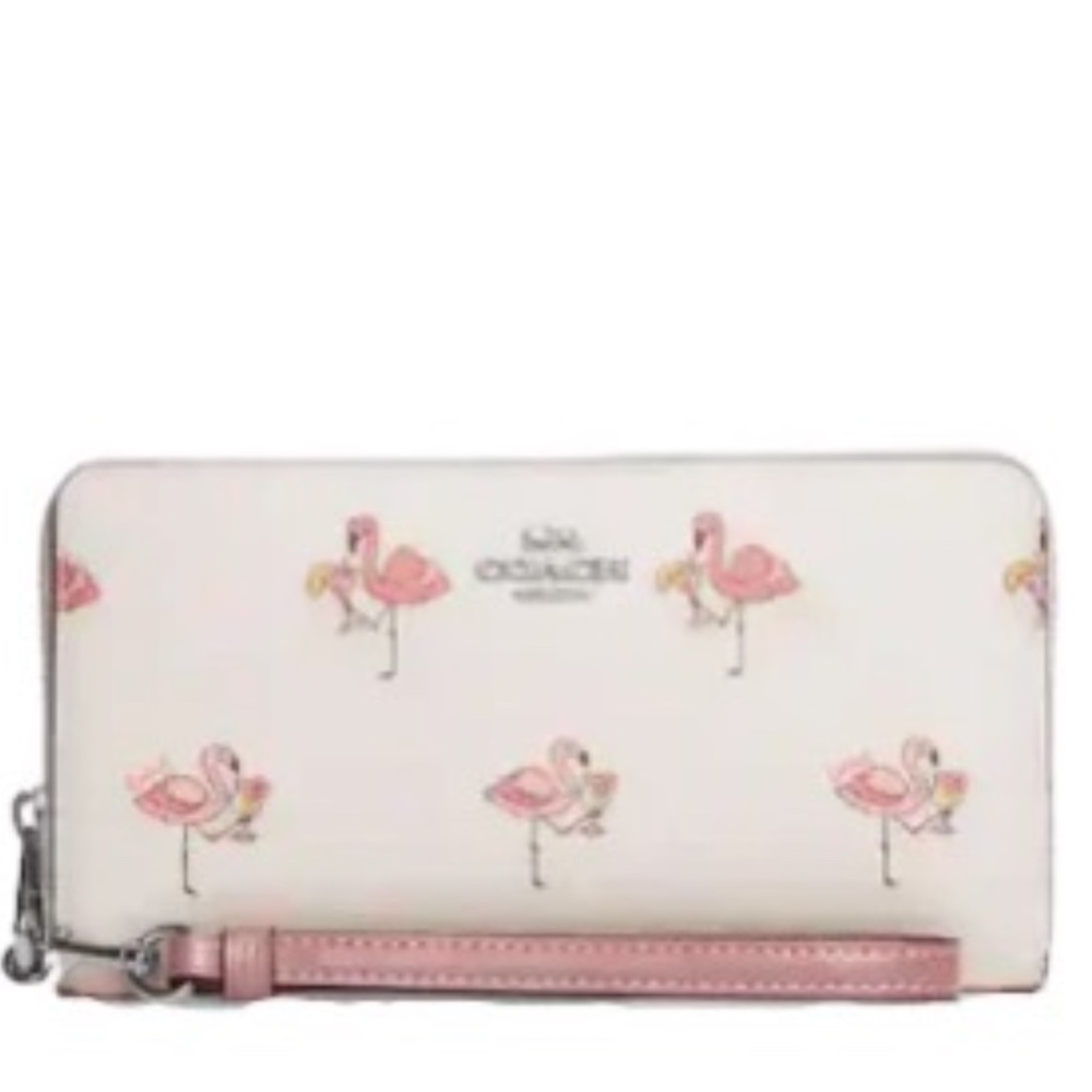 NWT Coach Long Zip Around Wallet With Flamingo Print